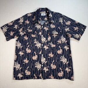 NN07 No Nationality Daniel Shirt Mens L Navy Floral Loop Collar Flap Pocket Camp